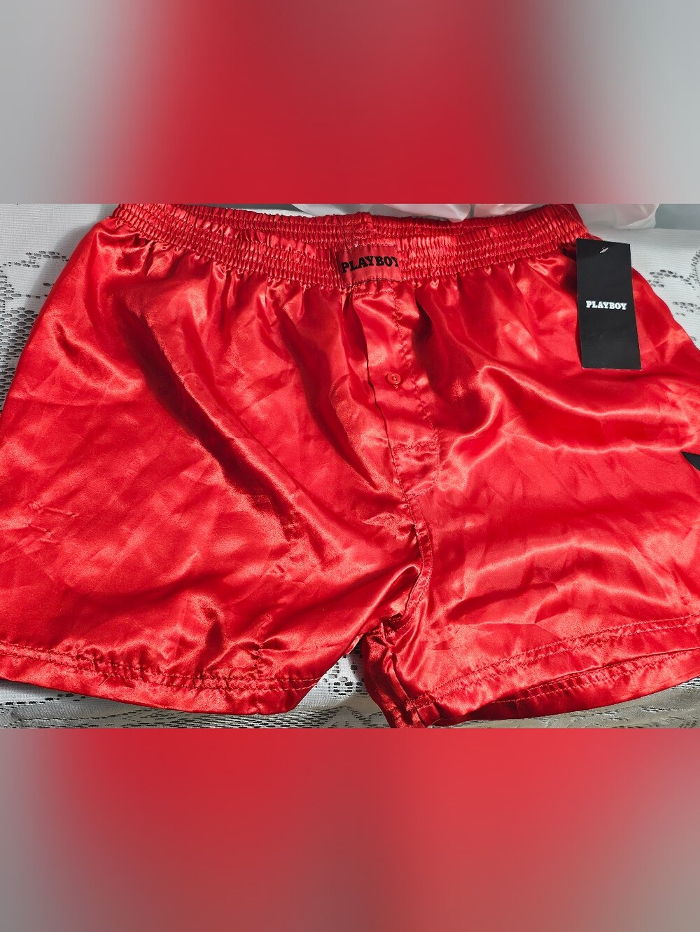PLAYBOY Shiny Red Satin Athletic Boxer Shorts